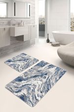 - PaspasTakimi-2li-Set891-Gorsel - Realhomes 2'li Set Mavi Zeminde Eskitme Motifli Duvar Desenli Modern Eskitme Motifli 2'li Banyo & Mutfak Paspas Takımı Realhomes