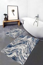 - PaspasTakimi-2li-Set891-Gorsel-2 - Realhomes 2'li Set Mavi Zeminde Eskitme Motifli Duvar Desenli Modern Eskitme Motifli 2'li Banyo & Mutfak Paspas Takımı Realhomes