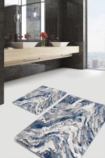 - PaspasTakimi-2li-Set891-Gorsel-4 - Realhomes 2'li Set Mavi Zeminde Eskitme Motifli Duvar Desenli Modern Eskitme Motifli 2'li Banyo & Mutfak Paspas Takımı Realhomes