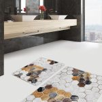 2'li Set Kahverengi Zeminde Tribal Motifli Etnik Desenli Etnik Motifler Geometrik  2'li Banyo & Mutfak Paspas Takımı Realhomes