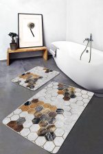 - PaspasTakimi-2li-Set892-Gorsel-5 - Realhomes 2'li Set Kahverengi - Gri Zeminde Altıgen Motifli Post Desenli Geometrik Sade & Şık 2'li Banyo & Mutfak Paspas Takımı Realhomes