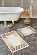 2'li Set Gold Zeminde Gold Motifli Klasik Desenli Geometrik Sade & Şık  2'li Banyo & Mutfak Paspas Takımı Realhomes