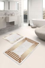 2'li Set Gold Zeminde Gold Motifli Klasik Desenli Geometrik Sade & Şık  2'li Banyo & Mutfak Paspas Takımı Realhomes
