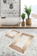2'li Set Gold Zeminde Gold Motifli Klasik Desenli Geometrik Sade & Şık  2'li Banyo & Mutfak Paspas Takımı Realhomes