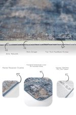 2'li Set Krem - Mavi Zeminde Eskitme Motifli Retro Desenli Eskitme Motifli Modern  2'li Banyo & Mutfak Paspas Takımı Realhomes