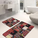 2'li Set Mavi - Beyaz Zeminde Çizgili Motifli Fırça Darbeleri Desenli Sade & Şık Klasik  2'li Banyo & Mutfak Paspas Takımı Realhomes