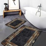 2'li Set Siyah Zeminde Retro Motifli Kilim Desenli Geometrik Klasik  2'li Banyo & Mutfak Paspas Takımı Realhomes