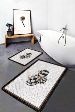 - PaspasTakimi-2li-Set900-Gorsel-1 - Realhomes  2'li Set Siyah - Beyaz Zeminde Çerçeveli Motifli Kabak Desenli Klasik Vintage  2'li Banyo & Mutfak Paspas Takımı Realhomes