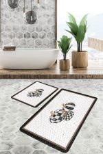 - PaspasTakimi-2li-Set900-Gorsel - Realhomes  2'li Set Siyah - Beyaz Zeminde Çerçeveli Motifli Kabak Desenli Klasik Vintage  2'li Banyo & Mutfak Paspas Takımı Realhomes