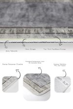 2'li Set Gri Zeminde Çerçeveli Motifli Antik Desenli Geometrik Eskitme Motifli  2'li Banyo & Mutfak Paspas Takımı Realhomes