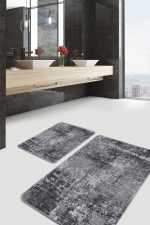 - PaspasTakimi-2li-Set907-Gorsel-1 - Realhomes  2'li Set Füme Zeminde Eskitme Motifli Duvar Desenli Eskitme Motifli Vintage  2'li Banyo & Mutfak Paspas Takımı Realhomes