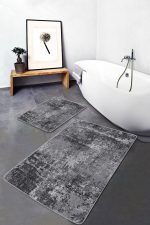 - PaspasTakimi-2li-Set907-Gorsel - Realhomes  2'li Set Füme Zeminde Eskitme Motifli Duvar Desenli Eskitme Motifli Vintage  2'li Banyo & Mutfak Paspas Takımı Realhomes