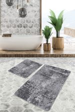 - PaspasTakimi-2li-Set907-Gorsel-5 - Realhomes  2'li Set Füme Zeminde Eskitme Motifli Duvar Desenli Eskitme Motifli Vintage  2'li Banyo & Mutfak Paspas Takımı Realhomes