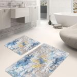 2'li Set Kahverengi Zeminde Geometrik Motifli Örgü Desenli Geometrik Sade & Şık  2'li Banyo & Mutfak Paspas Takımı Realhomes