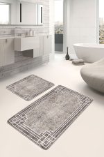 - PaspasTakimi-2li-Set910-Gorsel - Realhomes 2'li Set Kahverengi - Beyaz Zeminde Çerçeveli Motifli Antik Desenli Eskitme Motifli Geometrik 2'li Banyo & Mutfak Paspas Takımı Realhomes