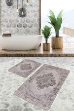 - PaspasTakimi-2li-Set913-Gorsel-5 - Realhomes 2'li Set Bej Zeminde Göbekli Halı Motifli Hereke Desenli Vintage Avangarde 2'li Banyo & Mutfak Paspas Takımı Realhomes