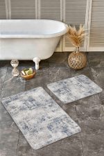 2'li Set Bej Zeminde Antik Motifli Eskitme Desenli Eskitme Motifli Vintage  2'li Banyo & Mutfak Paspas Takımı Realhomes