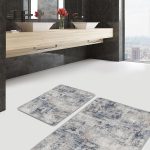 2'li Set Turkuaz Zeminde İskandinav Motifli Ok Desenli Geometrik Klasik  2'li Banyo & Mutfak Paspas Takımı Realhomes