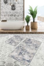 2'li Set Bej Zeminde Antik Motifli Eskitme Desenli Eskitme Motifli Vintage  2'li Banyo & Mutfak Paspas Takımı Realhomes