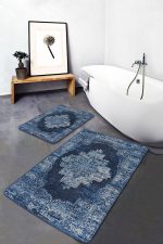 - PaspasTakimi-2li-Set916-Gorsel-4 - Realhomes  2'li Set Mavi Zeminde Göbekli Halı Motifli Kilim Desenli Avangarde Klasik  2'li Banyo & Mutfak Paspas Takımı Realhomes