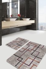 - PaspasTakimi-2li-Set918-Gorsel-2 - Realhomes  2'li Set Kahverengi Zeminde Geometrik Motifli Örme Desenli Geometrik Eskitme Motifli  2'li Banyo & Mutfak Paspas Takımı Realhomes