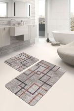 - PaspasTakimi-2li-Set918-Gorsel-5 - Realhomes  2'li Set Kahverengi Zeminde Geometrik Motifli Örme Desenli Geometrik Eskitme Motifli  2'li Banyo & Mutfak Paspas Takımı Realhomes