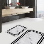 2'li Set Gri Zeminde Eskitme Motifli Geometrik Desenli Eskitme Motifli Geometrik  2'li Banyo & Mutfak Paspas Takımı Realhomes