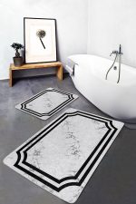 - PaspasTakimi-2li-Set919-Gorsel-5 - Realhomes  2'li Set Siyah - Gri Zeminde Çerçeveli Motifli Mermer Desenli Geometrik Klasik  2'li Banyo & Mutfak Paspas Takımı Realhomes
