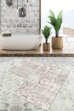 - PaspasTakimi-2li-Set920-Gorsel-5 - Realhomes  2'li Set Krem Zeminde Retro Motifli Geleneksel Desenli Eskitme Motifli Avangarde  2'li Banyo & Mutfak Paspas Takımı Realhomes