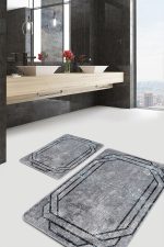- PaspasTakimi-2li-Set923-Gorsel-4 - Realhomes 2'li Set Gri - Siyah Zeminde Çerçeveli Motifli Antik Desenli Geometrik Klasik 2'li Banyo & Mutfak Paspas Takımı Realhomes