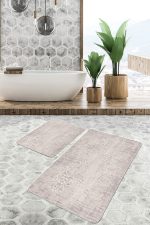 - PaspasTakimi-2li-Set924-Gorsel-1 - Realhomes  2'li Set Bej Zeminde Geleneksel Motifli Kilim Desenli Eskitme Motifli Sade & Şık  2'li Banyo & Mutfak Paspas Takımı Realhomes
