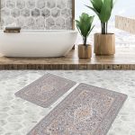 2'li Set Kot Mavi Zeminde Etnik Geometrik Motifli Aztec Desenli Geometrik Klasik  2'li Banyo & Mutfak Paspas Takımı Realhomes