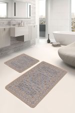 2'li Set Bej Zeminde Hereke Motifli Dokuma Desenli Avangarde Vintage  2'li Banyo & Mutfak Paspas Takımı Realhomes