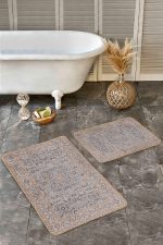 2'li Set Bej Zeminde Hereke Motifli Dokuma Desenli Avangarde Vintage  2'li Banyo & Mutfak Paspas Takımı Realhomes