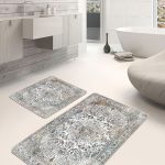 2'li Set Bordo Zeminde Altın Motifli Yaprak Desenli Floral Sade & Şık  2'li Banyo & Mutfak Paspas Takımı Realhomes