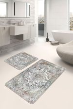 - PaspasTakimi-2li-Set928-Gorsel - Realhomes 2'li Set Beyaz Zeminde Antik Motifli Göbekli Halı Desenli Avangarde Etnik Motifler 2'li Banyo & Mutfak Paspas Takımı Realhomes