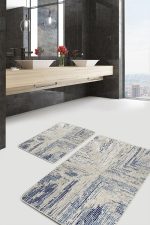 - PaspasTakimi-2li-Set930-Gorsel-1 - Realhomes  2'li Set Mavi - Bej Zeminde Dokuma Halı Motifli Eskitme Desenli Eskitme Motifli Geometrik  2'li Banyo & Mutfak Paspas Takımı Realhomes