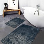 2'li Set Krem - Gri Zeminde Antika Motifli Çiçek Desenli Sade & Şık Vintage  2'li Banyo & Mutfak Paspas Takımı Realhomes