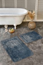 2'li Set Lacivert Zeminde Antik Motifli Dokuma Desenli Eskitme Motifli Avangarde  2'li Banyo & Mutfak Paspas Takımı Realhomes