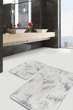 - PaspasTakimi-2li-Set933-Gorsel - Realhomes  2'li Set Gri Zeminde Çerçeveli Motifli Eskitme Desenli Eskitme Motifli Geometrik  2'li Banyo & Mutfak Paspas Takımı Realhomes