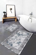 - PaspasTakimi-2li-Set935-Gorsel-1 - Realhomes 2'li Set Turkuaz Zeminde Çerçeveli Motifli Antik Desenli Geometrik Eskitme Motifli 2'li Banyo & Mutfak Paspas Takımı Realhomes