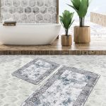 2'li Set Siyah - Beyaz Zeminde Zebra Motifli Post Desenli Sade & Şık Klasik  2'li Banyo & Mutfak Paspas Takımı Realhomes