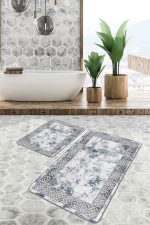 - PaspasTakimi-2li-Set935-Gorsel - Realhomes 2'li Set Turkuaz Zeminde Çerçeveli Motifli Antik Desenli Geometrik Eskitme Motifli 2'li Banyo & Mutfak Paspas Takımı Realhomes