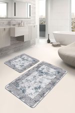 - PaspasTakimi-2li-Set935-Gorsel-5 - Realhomes 2'li Set Turkuaz Zeminde Çerçeveli Motifli Antik Desenli Geometrik Eskitme Motifli 2'li Banyo & Mutfak Paspas Takımı Realhomes