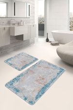 - PaspasTakimi-2li-Set937-Gorsel-5 - Realhomes 2'li Set Gri - Mavi Zeminde Eskitme Motifli Yöresel Desenli Eskitme Motifli Vintage 2'li Banyo & Mutfak Paspas Takımı Realhomes