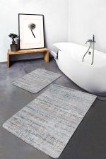 - PaspasTakimi-2li-Set938-Gorsel - Realhomes  2'li Set Gri - Mavi Zeminde Eskitme Motifli Dokuma Desenli Vintage Eskitme Motifli  2'li Banyo & Mutfak Paspas Takımı Realhomes