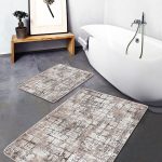 2'li Set Gri - Gold Zeminde Çerçeveli Motifli Mermer Desenli Vintage Klasik  2'li Banyo & Mutfak Paspas Takımı Realhomes