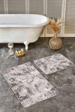 - Realhomes - Realhomes  2'li Set Kahverengi - Beyaz Zeminde Otantik Motifli Dokuma Desenli Eskitme Motifli Klasik  2'li Banyo & Mutfak Paspas Takımı Realhomes