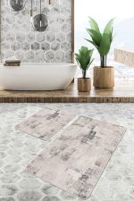 - PaspasTakimi-2li-Set941-Gorsel - Realhomes 2'li Set Bej Zeminde Otantik Motifli Örme Desenli Vintage Eskitme Motifli 2'li Banyo & Mutfak Paspas Takımı Realhomes