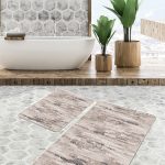 2'li Set Mavi Zeminde Eskitme Motifli Antik Desenli Eskitme Motifli Vintage  2'li Banyo & Mutfak Paspas Takımı Realhomes